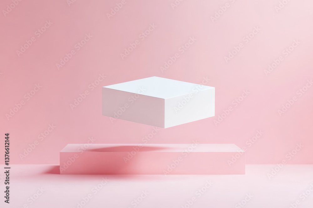Poster floating white box on a pastel pink background creating a minimalistic and modern aesthetic