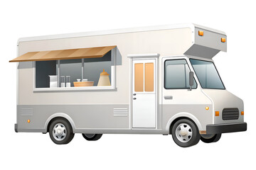 Fototapeta premium Gray and White Food Truck Cartoon on Transparent Background for Mobile Catering