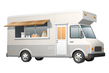 Gray and White Food Truck Cartoon on Transparent Background for Mobile Catering