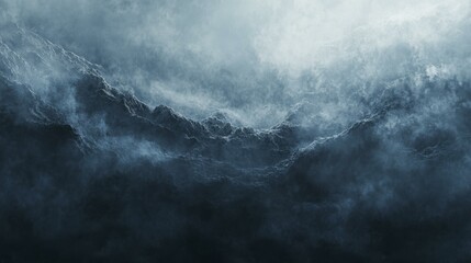 Misty Mountain Range Landscape with Low Clouds and Deep Shadows - Atmospheric Scenery
