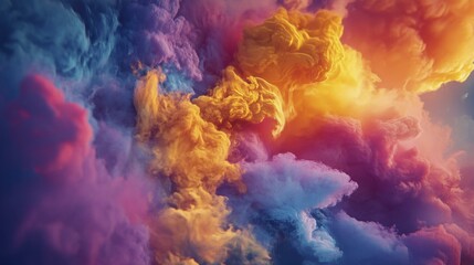 Naklejka premium Colorful Abstract Smoke Plumes Erupting with Blue, Purple, Yellow, and Orange Hues - Dramatic and Dreamlike Texture