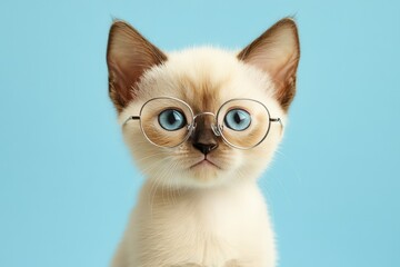 Obraz premium A sweet kitten wearing round glasses looking directly at the camera