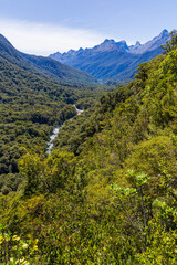 Obraz premium Cleddau Valley near Highway 94 to Milford Sound in South Island, New Zealand