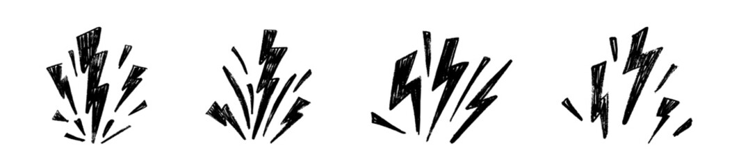Pictogram-style lightning thunderbolt with power outline. Electric flash energy. Flat vector illustration isolated on white background.