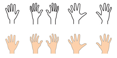 Fototapeta premium Hand line icons set isolated on white background vector. Hands line icons