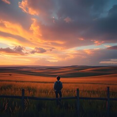 A Boy in a Wheat Field at Dusk