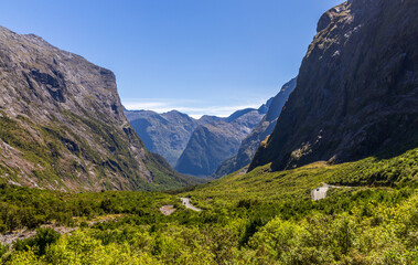 Cleddau Valley near Highway 94 to Milford Sound in South Island, New Zealand
