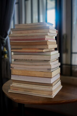pile of reading books and literature on the table