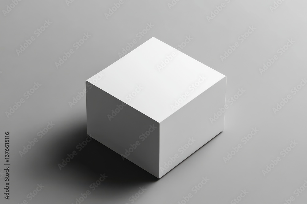 Poster Simple white cube on smooth gray surface with subtle shadows, highlighting minimalist design and modern aesthetic appeal