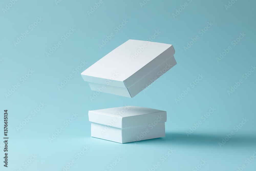 Leinwandbilder Floating white boxes against a light blue background create a minimalist visual effect in a creative workspace setting
