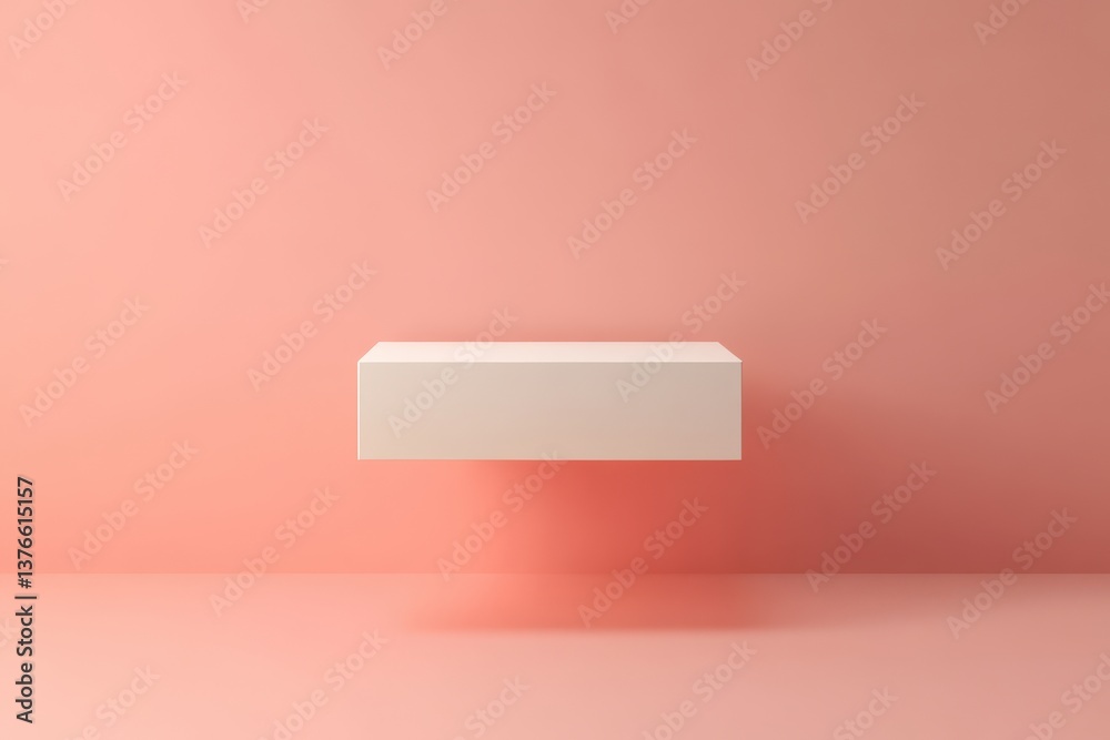 Poster Minimalist display of a floating shelf against a peach-colored wall in a modern interior setting
