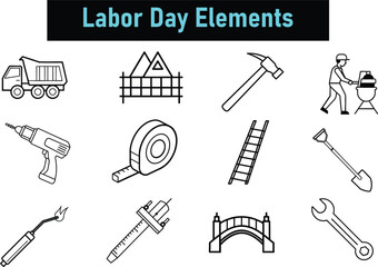 set of labor day elements vector icons illustration