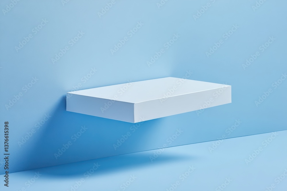 Poster floating white box against a solid blue background creating a modern minimalist aesthetic in a conte