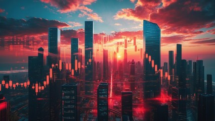 Fototapeta premium majestic urban sunset over arafat city skyline with skyscrapers