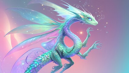 Obraz premium Ethereal Dragon with Colorful Scales and Delicate Wings