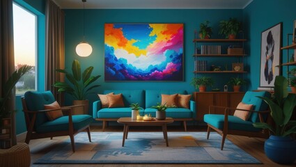 serene living room oasis with cozy furniture and artistic wall decor