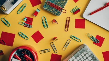 productive workspace with laptop and paper clips illustration