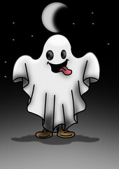 halloween ghost cartoon, moon in the night.