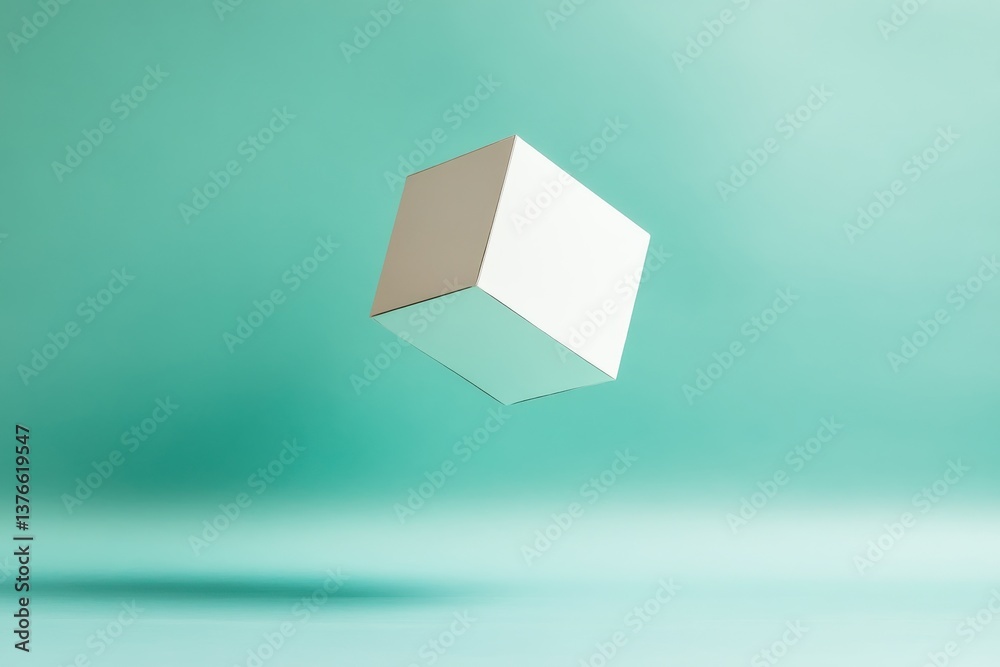 Aufkleber Floating white cube against a calming turquoise background creating a minimalist aesthetic in modern design