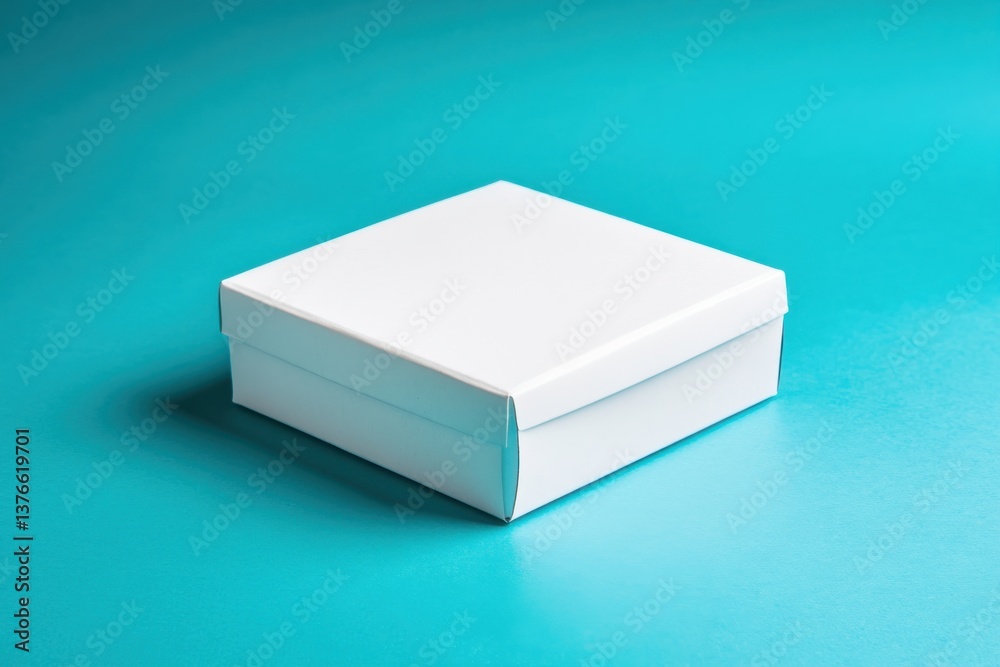 Poster Simple white box on a turquoise background for packaging and presentation