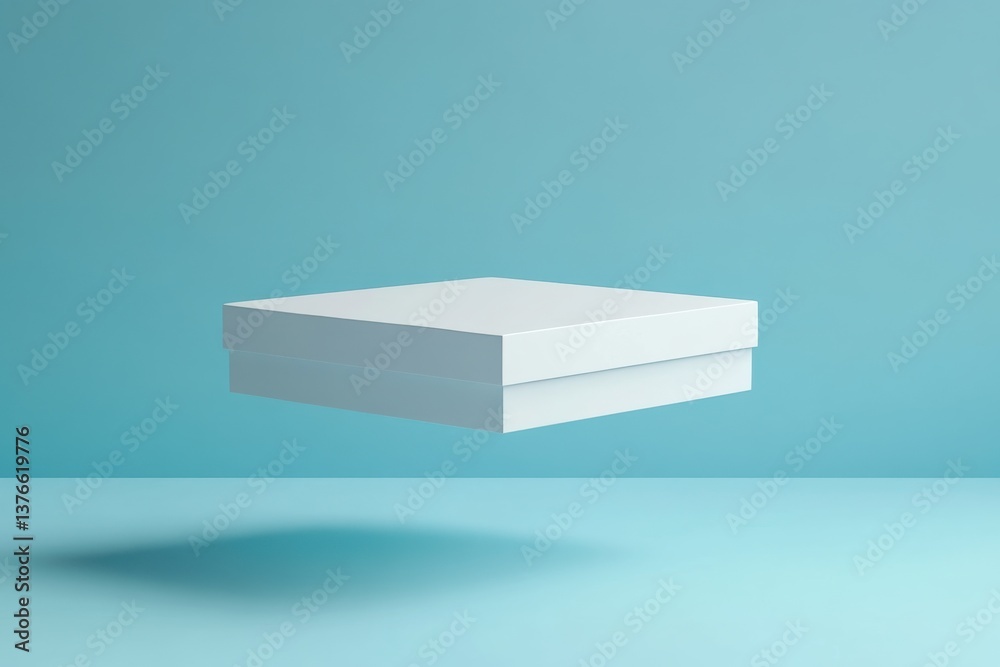 Poster Floating white box on a soft blue background creates an artistic and minimalistic visual experience