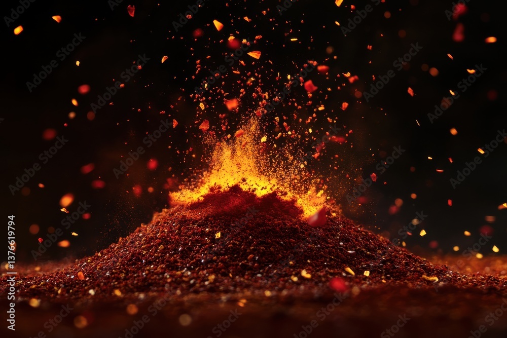 Poster vibrant eruption of spices fills the air with color and warmth during culinary preparation in a kitc