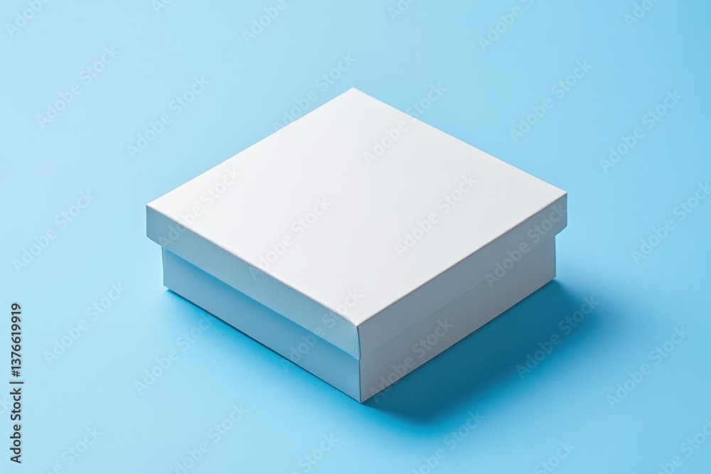 Poster simple white box on a light blue surface waiting to be opened provides an ideal space for gifts or k