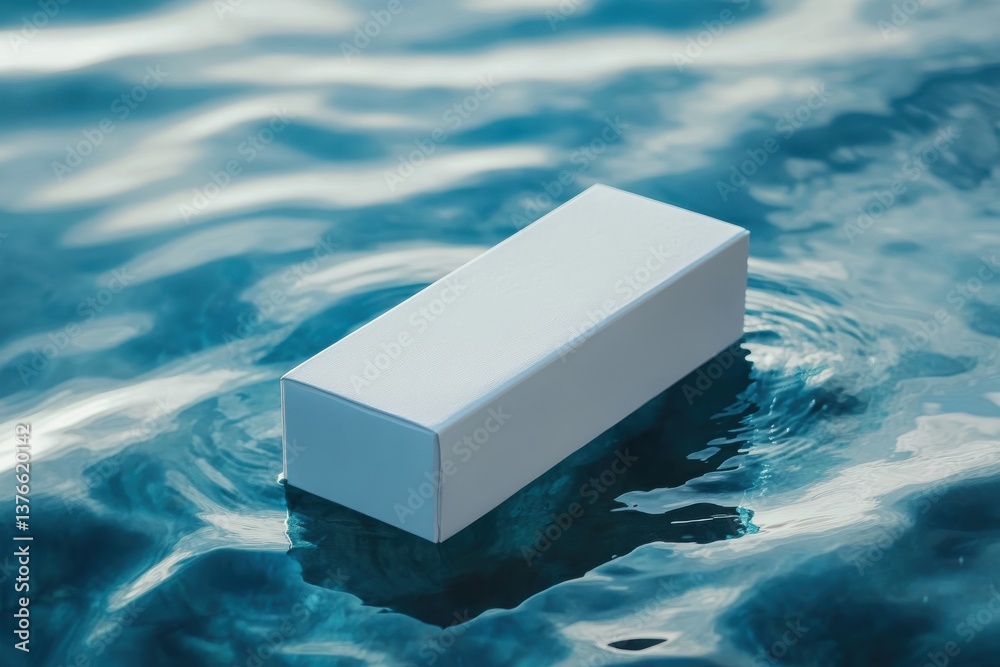 Poster floating rectangular box in calm blue water during daylight