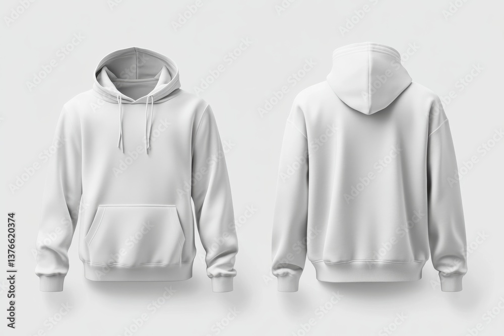 Poster white hoodie displayed from front and back views on a plain background for clothing design purposes
