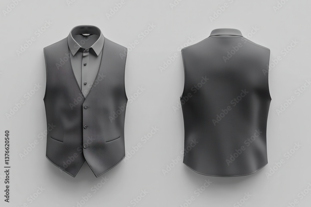 Poster elegant gray vest on display against neutral background showcasing contemporary tailoring and design
