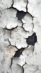 Close-Up of Weathered White Surface with Peeling Paint and Cracks

