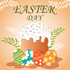 Easter card with kulich and eggs