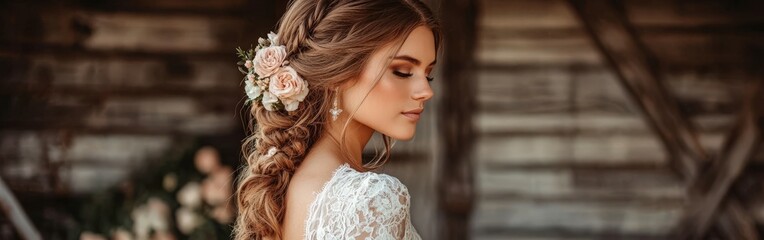 Beautiful boho braids showcase a bridal style