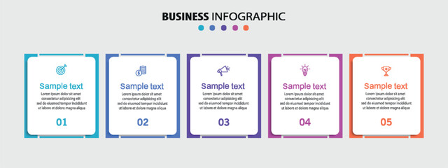 Business infographic template with 5 options or steps. Can be used for workflow layout, diagram, annual report, web design