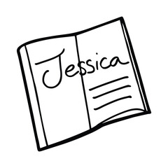 Open book with bookmark and text on pages