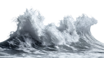 Big ocean wave breaking with foam and transparent background