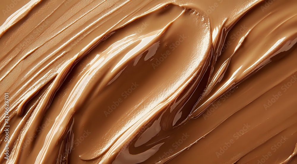 Poster smooth flowing chocolate cream texture with glossy swirls and waves creating luxurious abstract patt