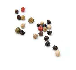 Red and black peppercorns, isolated on white background 