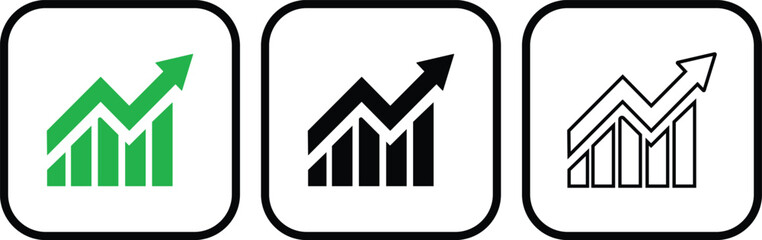 Growing bar graph icon in flat, line set. isolated on transparent background