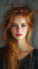 Fototapeta premium Redhead woman portrait with studio shot.