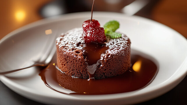 Delicious chocolate lava cake with fruits
