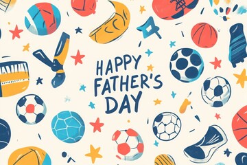 Festive Father's Day Design with Sports-Themed Elements