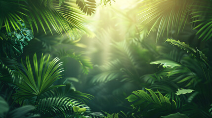 Calm Abstract Green Foliage with Sunlight and Depth – Perfect Banner Text Space