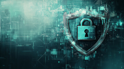 Digital shield representing security and protection in the cyber world with vibrant technology elements at play in a futuristic environment