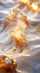 Golden Waves with Shimmering Reflections and Textured Surface

