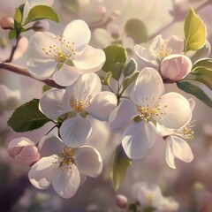 Fototapeta premium Breathtaking apple blossoms bloom in a serene garden, capturing the essence of spring with delicate petals and vibrant greenery Generative AI