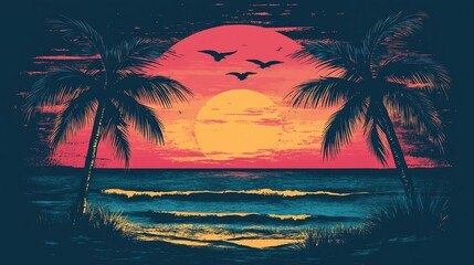 Tropical Sunset Beach Scene Suitable for Editorial Use