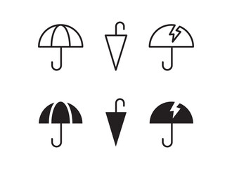 Open closed broke umbrella icon set. protection. security icon button, vector, sign, symbol, logo, illustration, editable stroke, flat design style isolated on white © Aygun