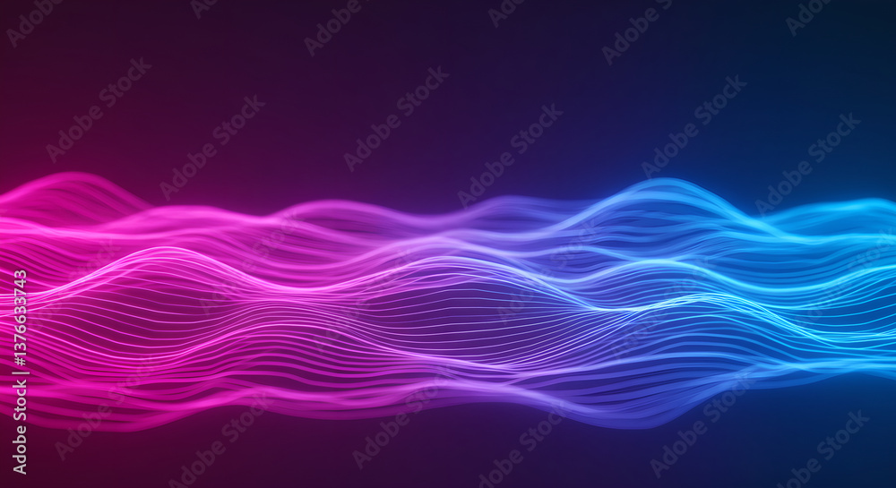Poster abstract smooth lines wave with shining neon light effect, visual data display for presentation back