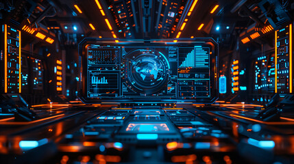 Futuristic Data Dashboard on Dark Ambient Background with Cinematic Light Accents